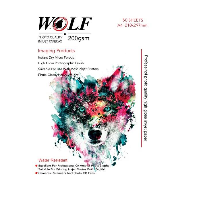 کاغذ فتو گلاسه 200 گرم ولف سایز A4