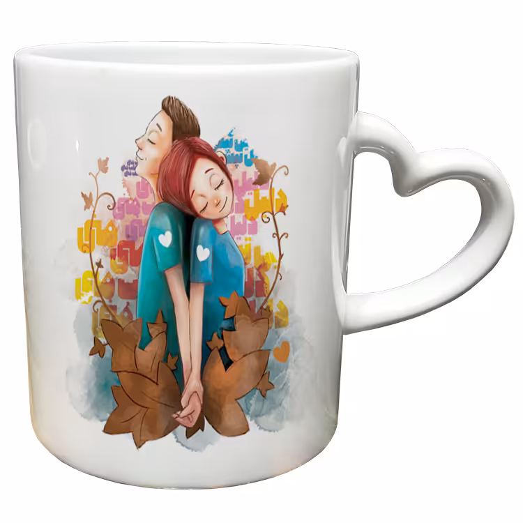 ماگ مدل دسته قلبی طرح عاشقانه کد 205