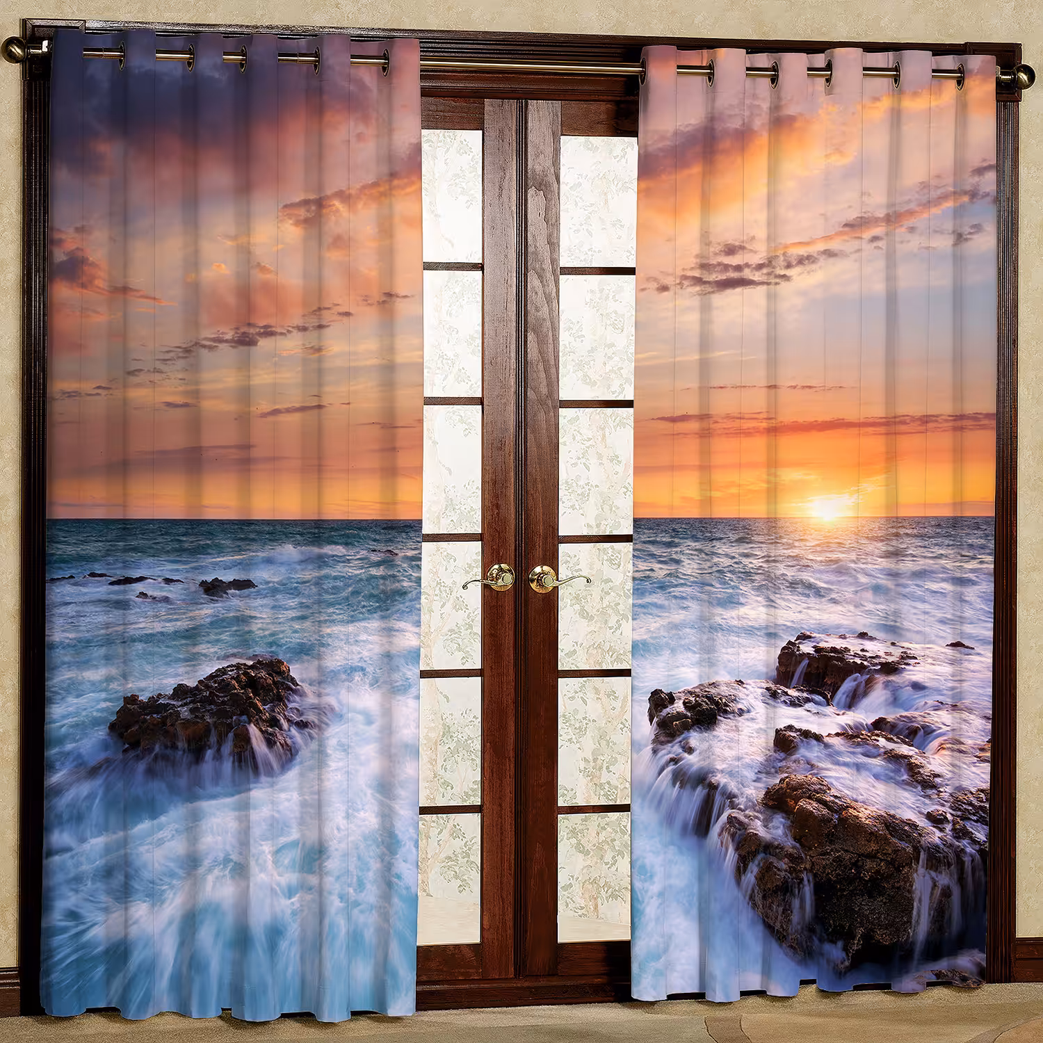 پرده مدل غروب دریا مخمل پانچی کد 2194 سایز 200x140 سانتی متر