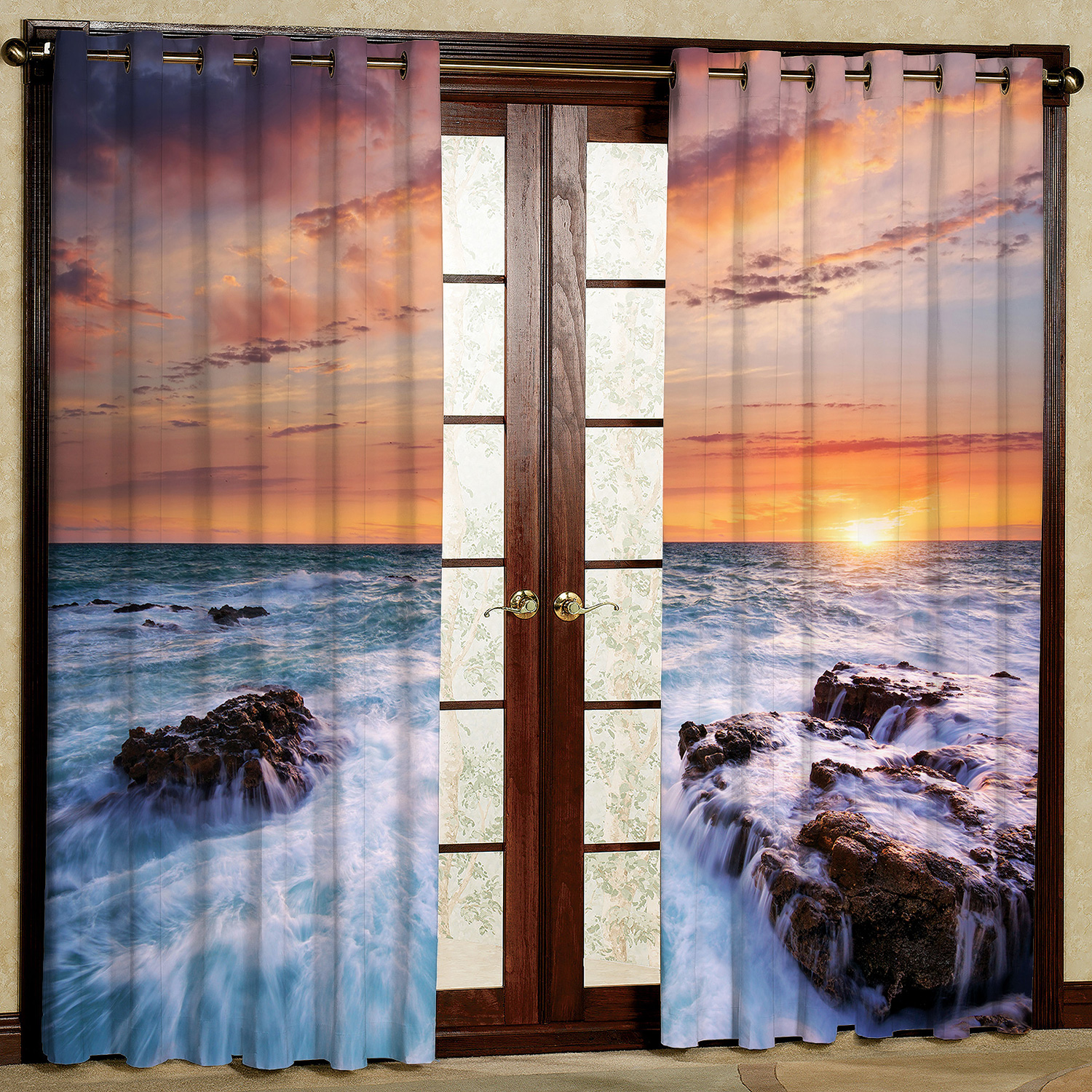 پرده مدل غروب دریا مخمل پانچی کد 2194 سایز 200x140 سانتی متر