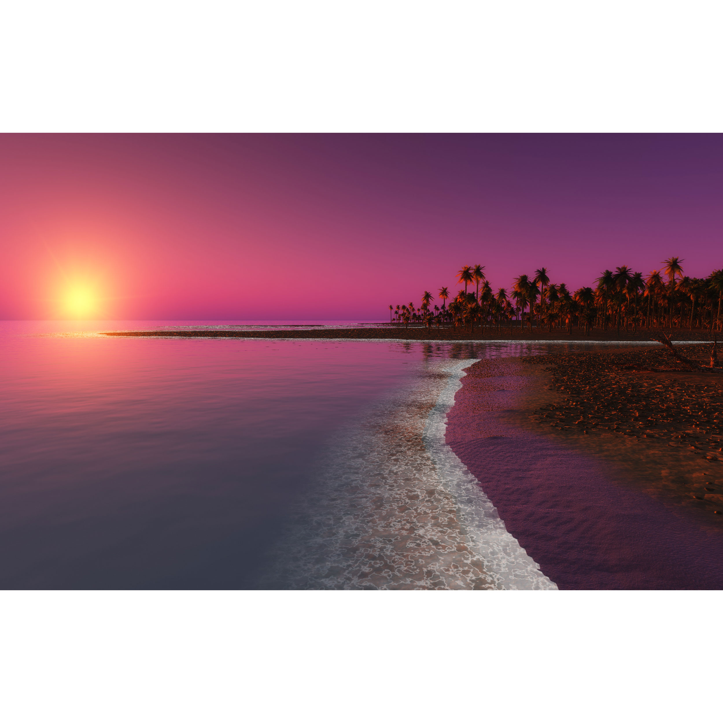 تابلو شاسی مدل غروب آفتاب و ساحل و دریا و درخت T7615