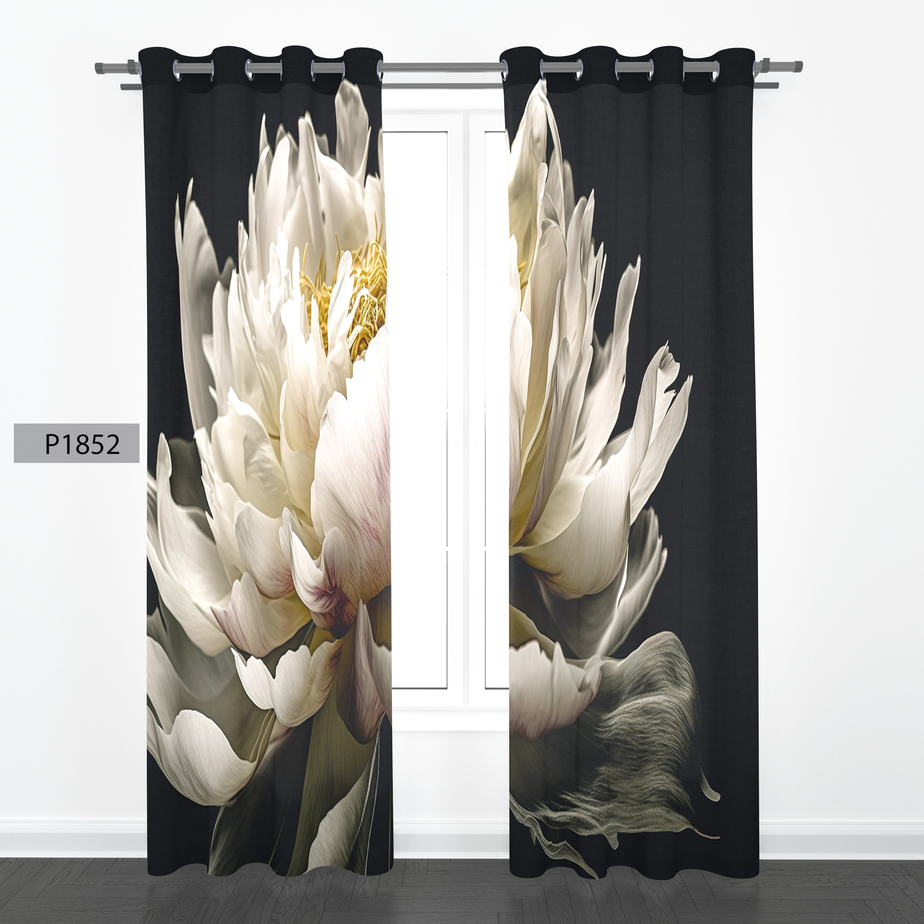 پرده هازان چاپی دوقواره دوخته شده پانچ شده هر قواره عرض 140ارتفاع 190 کد1852