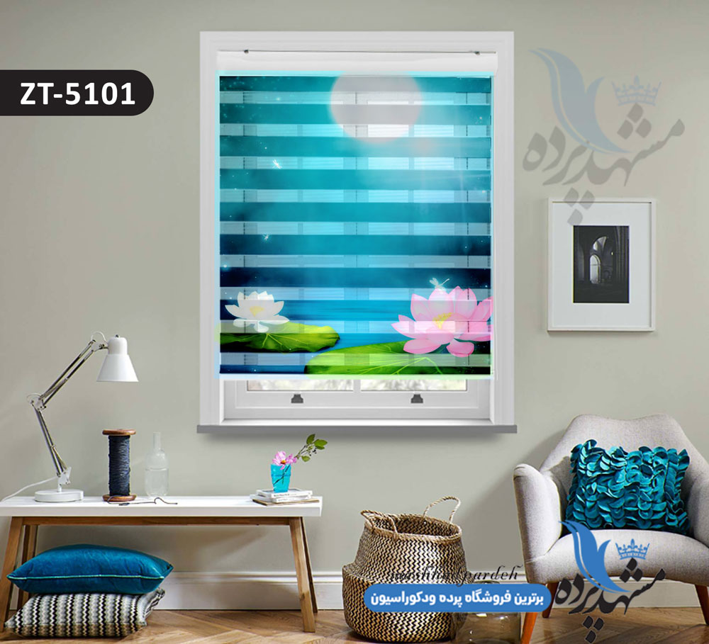 پرده زبرا تصویری چاپی طرح ماه و گل کد ZT5101