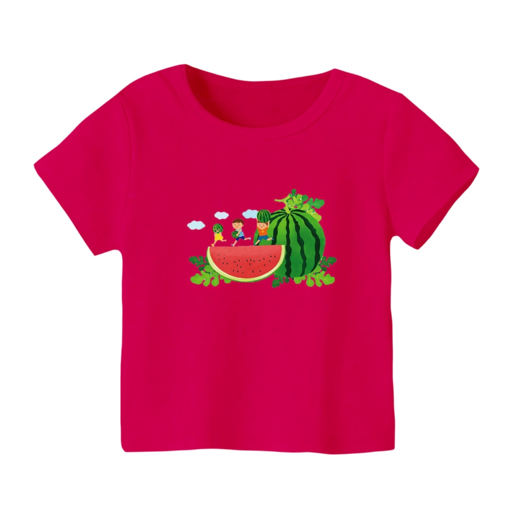 تی شرت آستین کوتاه بچگانه مدل بچه ها و هندوانه یلدایی کد 3 رنگ سرخابی