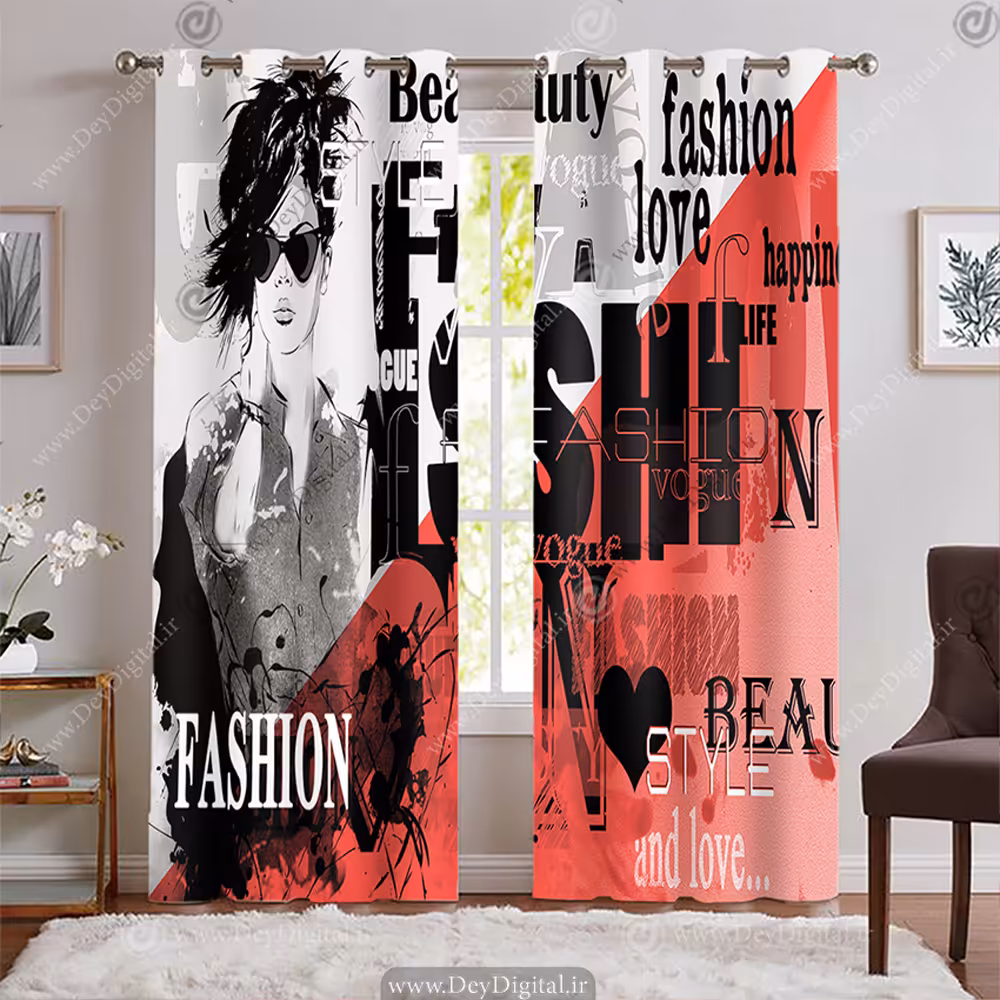 پرده چاپی طرح فشن بوتیک زنانه با تم سرخ و سفید WA-1869-s