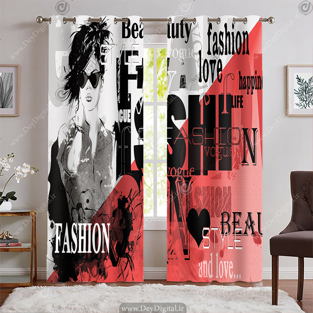 پرده چاپی طرح فشن بوتیک زنانه با تم سرخ و سفید WA-1869-s