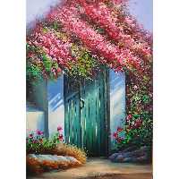 تابلو نقاشی رنگ روغن طرح در باغ کد 5