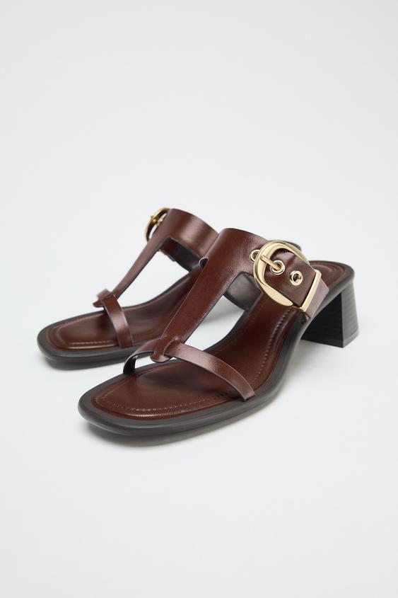 صندل زنانه زارا LEATHER BLOCK HEEL SANDALS | تهران زارا TehranZara