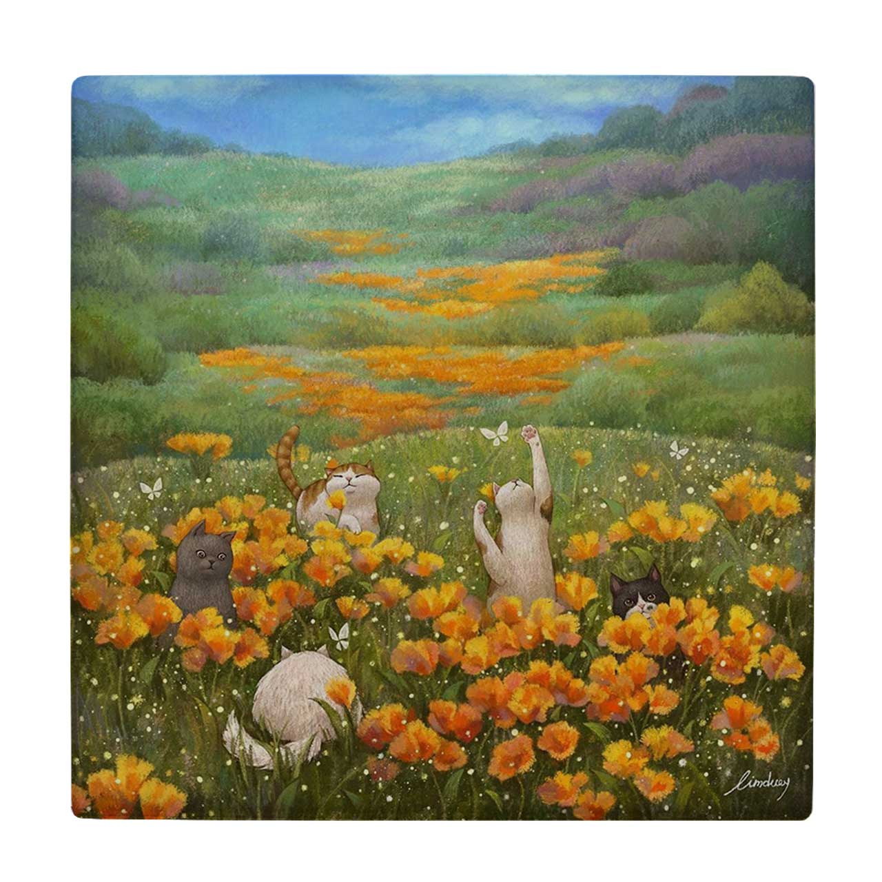 کاشی کارنیلا طرح نقاشی دشت گل و گربه ها کد wkk2002