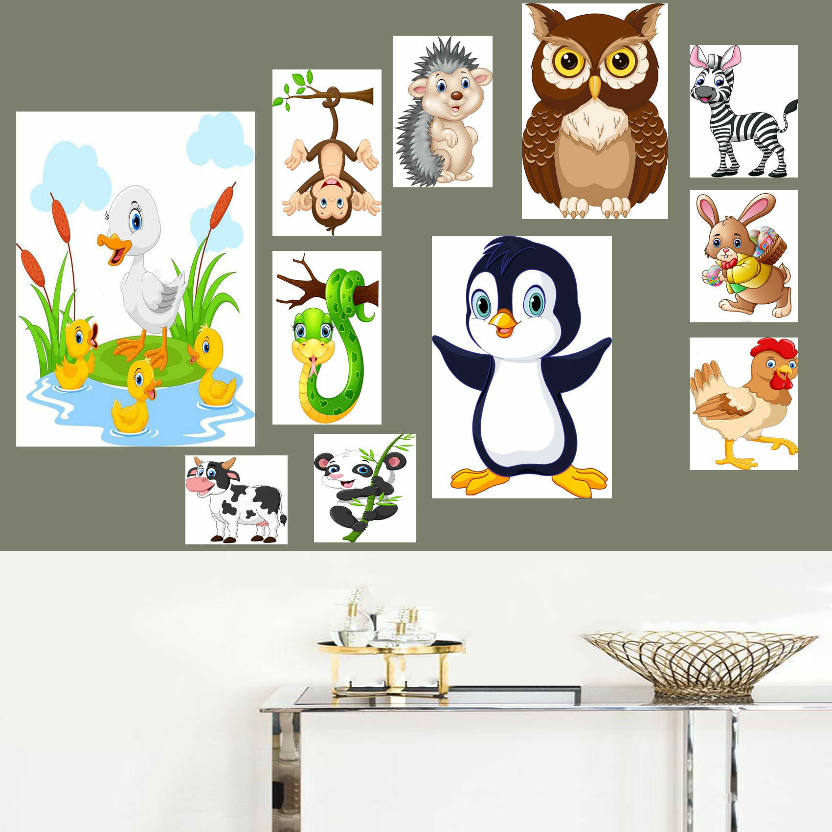 تابلو شاسی طرح حیوانات کارتونی مدل 2036 مجموعه 11 عددی