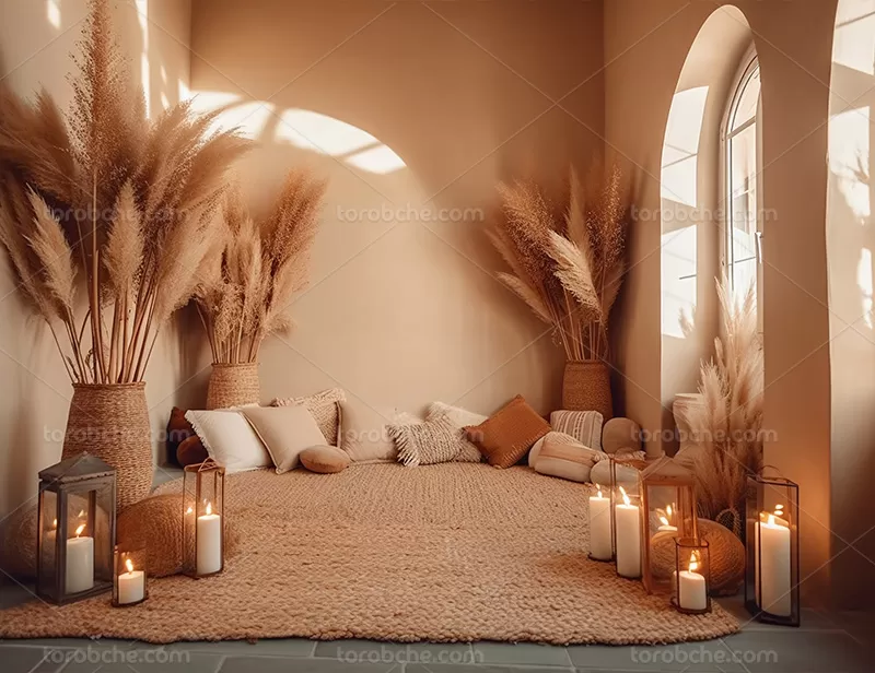 بک دراپ عکاسی با شمع و خوشه گندم | گرافیک با طعم تربچه