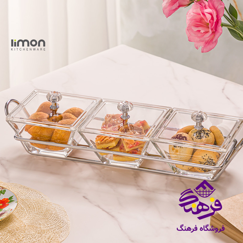 اردو خوری لیمون شیشه ای مربع 3خانه