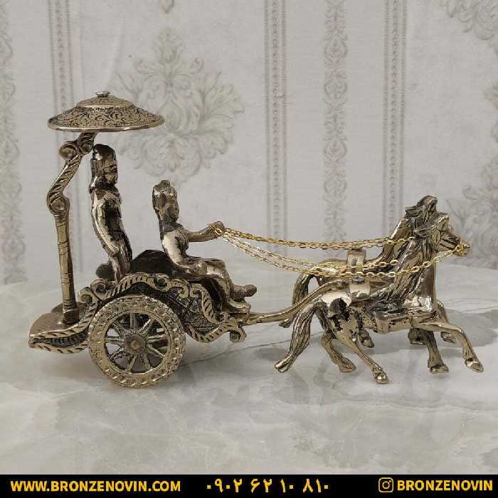 مجسمه کالسکه و اسب برنزی مدل 2 اسب کد 2414