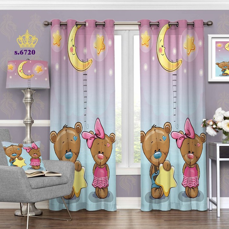 پرده اتاق خواب کودک دو قواره  طرح کارتونی کد S6720