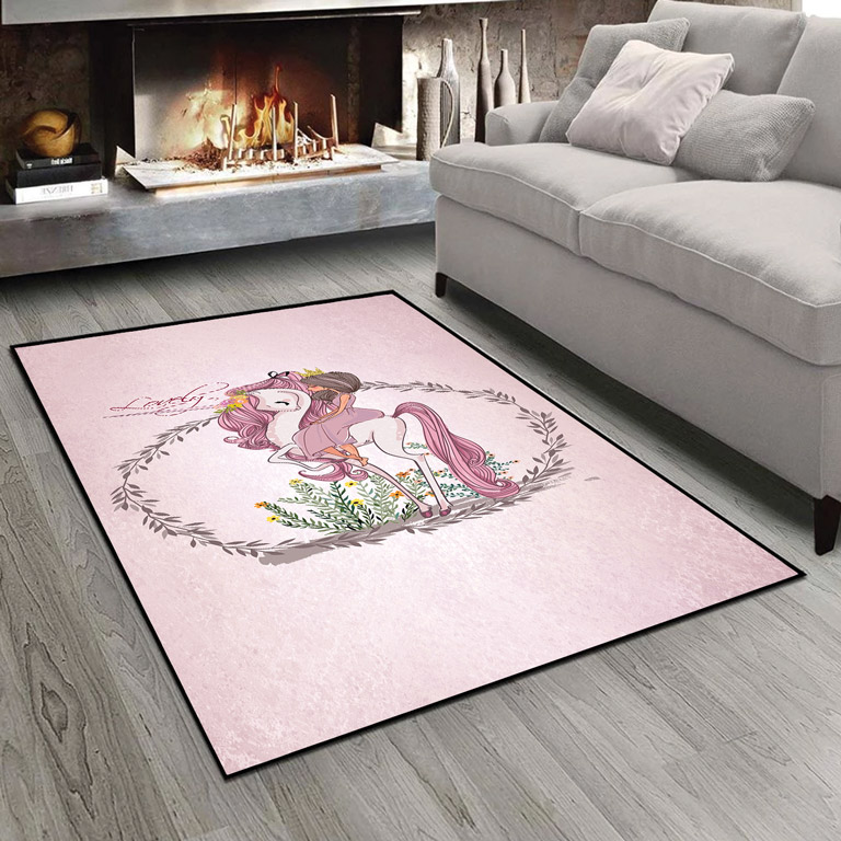 فرشینه طرح دخترانه یونیکورن زمینه صورتی pk-2924