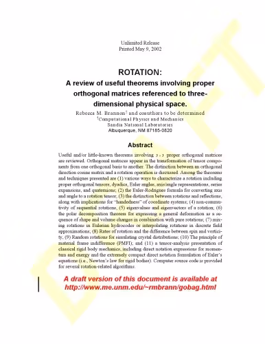 خرید و دانلود نسخه کامل کتاب Rotation: A review of useful theorems involving proper orthogonal matrices referenced to three-dimensional physical space