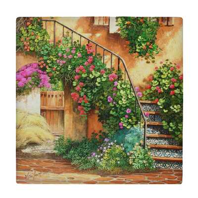 کاشی کارنیلا طرح نقاشی حیاط و پله های قدیمی کد wkk3852