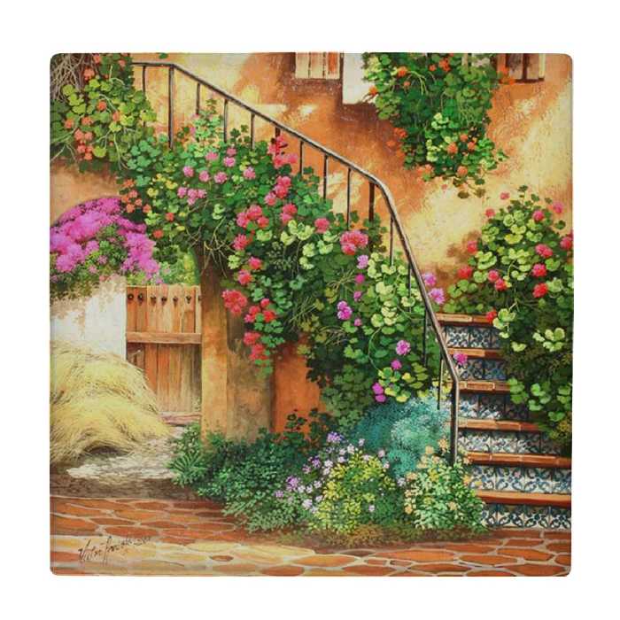 کاشی کارنیلا طرح نقاشی حیاط و پله های قدیمی کد wkk3852
