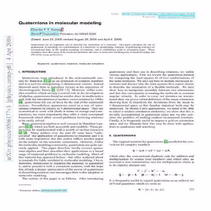 خرید و دانلود نسخه کامل کتاب Quaternions in molecular modeling