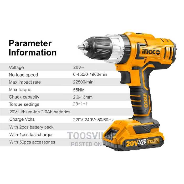 دریل پیچ گوشتی چکشی شارژی اینکو مدل CIDLI20031