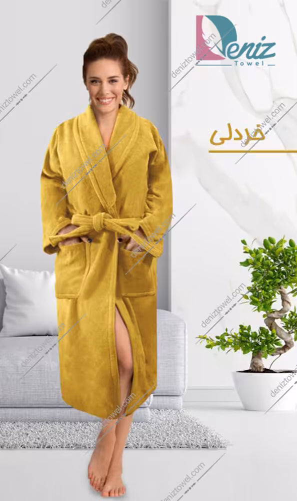 حوله تن پوش با طرح ساده رنگ خردلی
