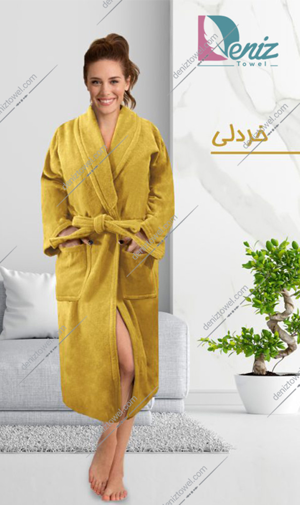 حوله تن پوش با طرح ساده رنگ خردلی