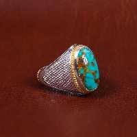 انگشتر فیروزه شجری مردانه کد 16999 - جواهری مشاهیر