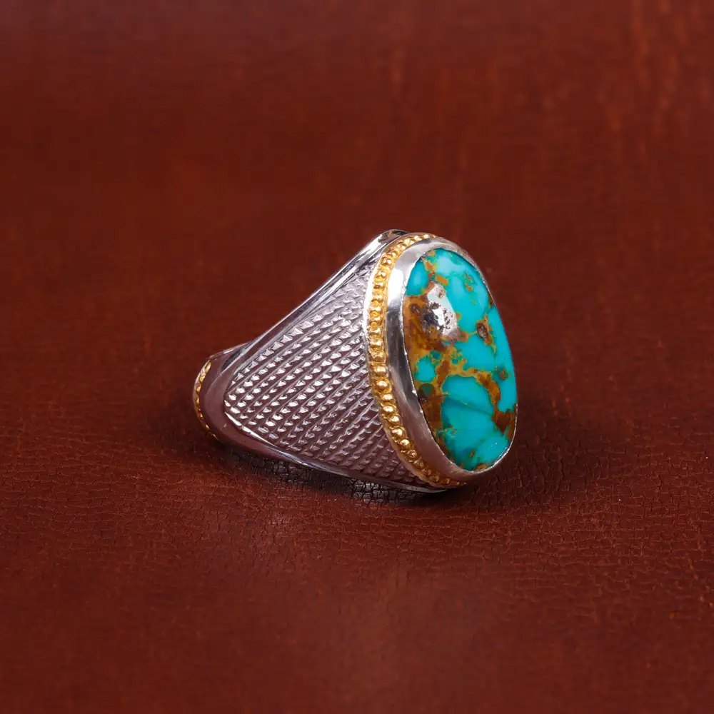 انگشتر فیروزه شجری مردانه کد 16999 - جواهری مشاهیر