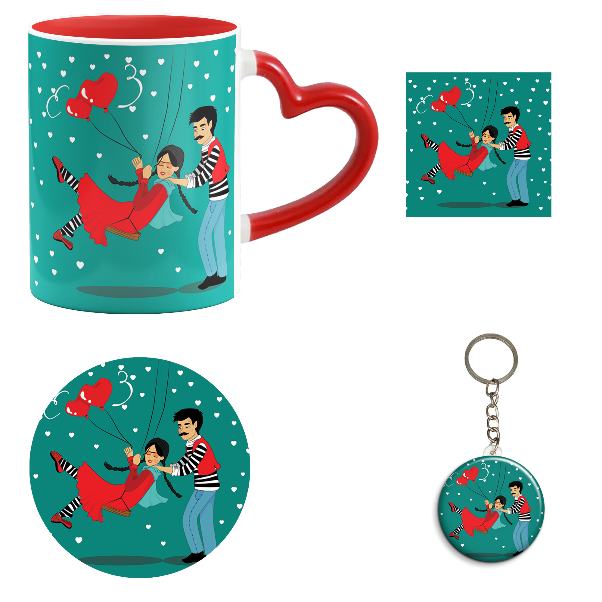 ست هدیه ماگ مدل دسته قلبی روز عشق طرح عاشقانه کد M84