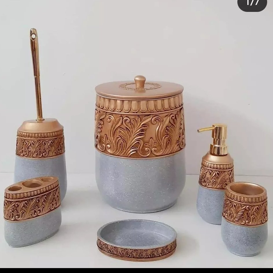 ست سرویس بهداشتی 6 پارچه رزین مدل 9618 رنگ طوسی طلا