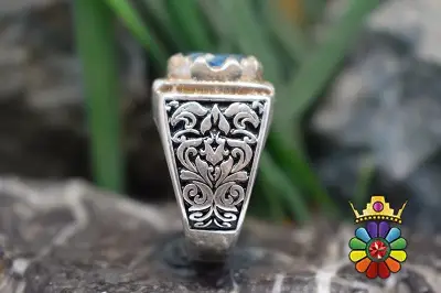 انگشتر نقره مردانه دستساز با نگین بلوتوپاز سوئیس