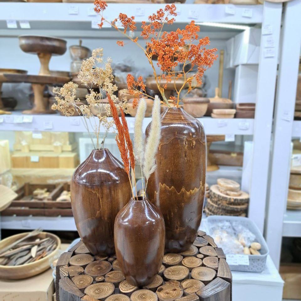 گلدان سه سایز چوبی طرح کوزه