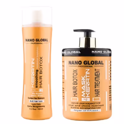 شامپو نانوگلوبال مدل کراتین حجم 1000 میلی لیتر به همراه ماسک مو نانوگلوبال مدل کراتین حجم 1000 میلی لیتر 