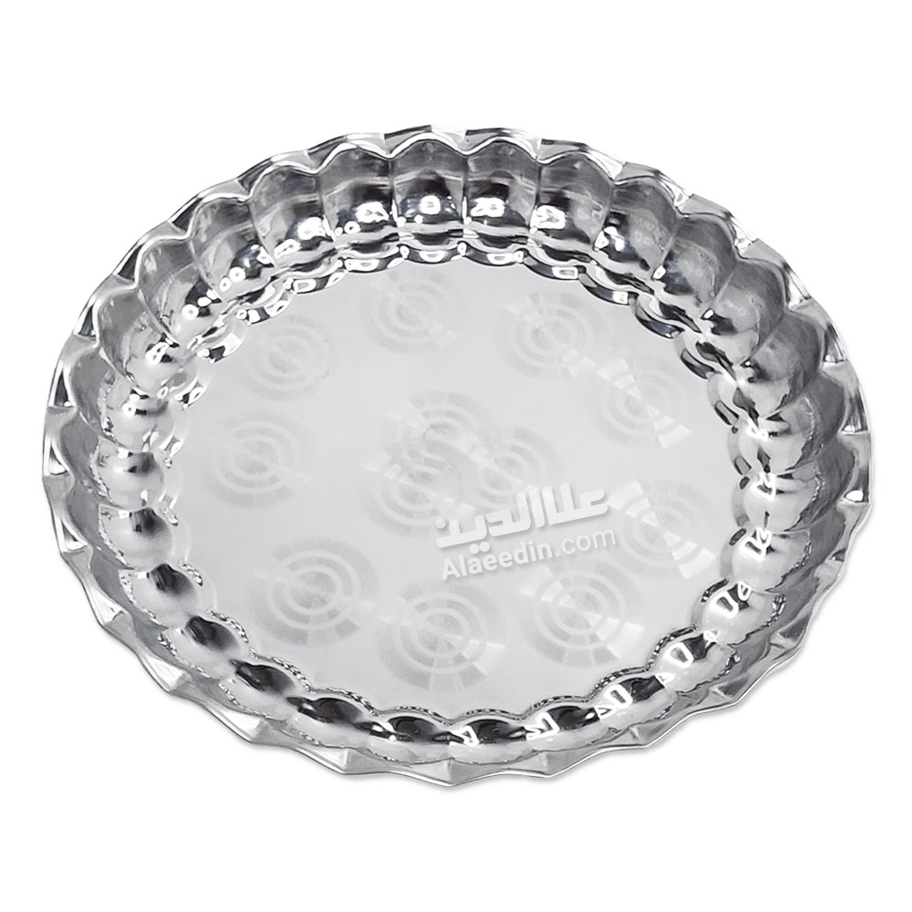 سینی استیل گرد لبه دار ساده سینی لب کنگره ضخیم سایز/قطر 24