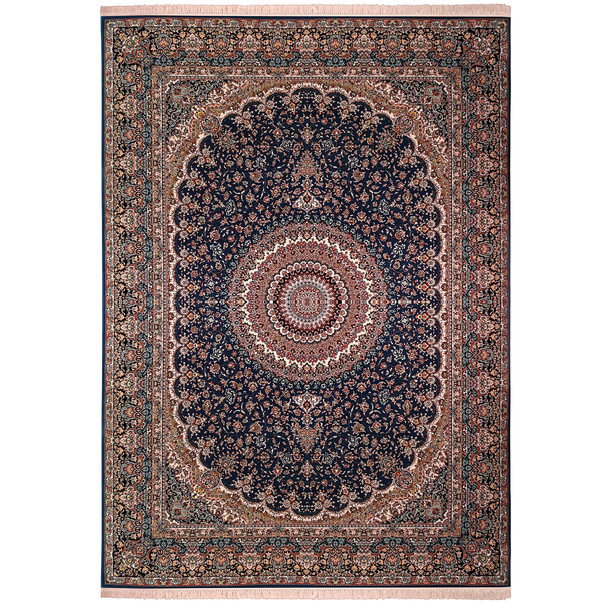 فرش ماشینی زمرد مشهد مدل نایین زمینه آبی