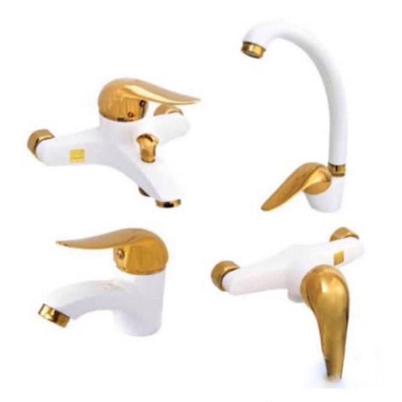 شیرآلات دسته اردکی سفید دسته طلایی ست 4 تیکه 