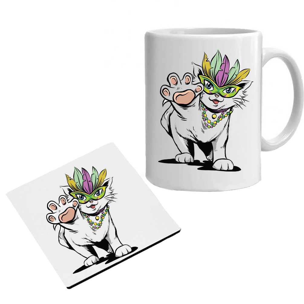 ماگ طرح گربه مدل A057 به همراه زیر لیوانی