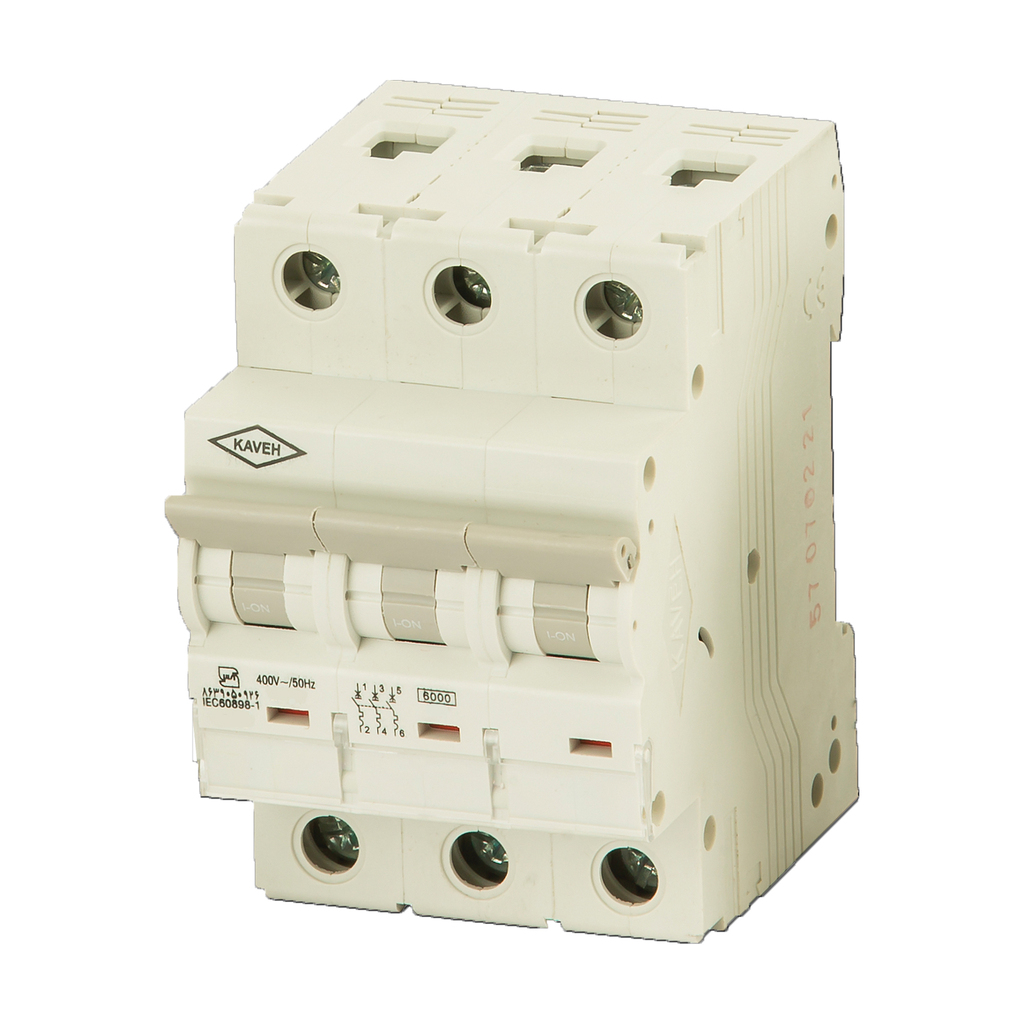 کلید مینیاتوری 10 آمپر سه فاز AC الکترو کاوه کد 10A-6KA-3P