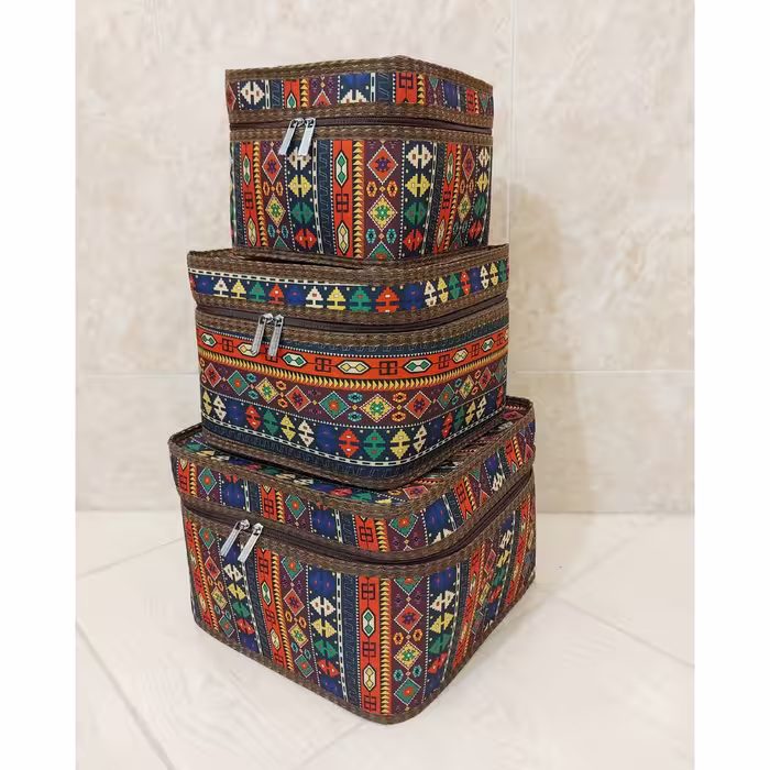 ست سه تکه جالباسی مربعی پارچه کرپ یزدی