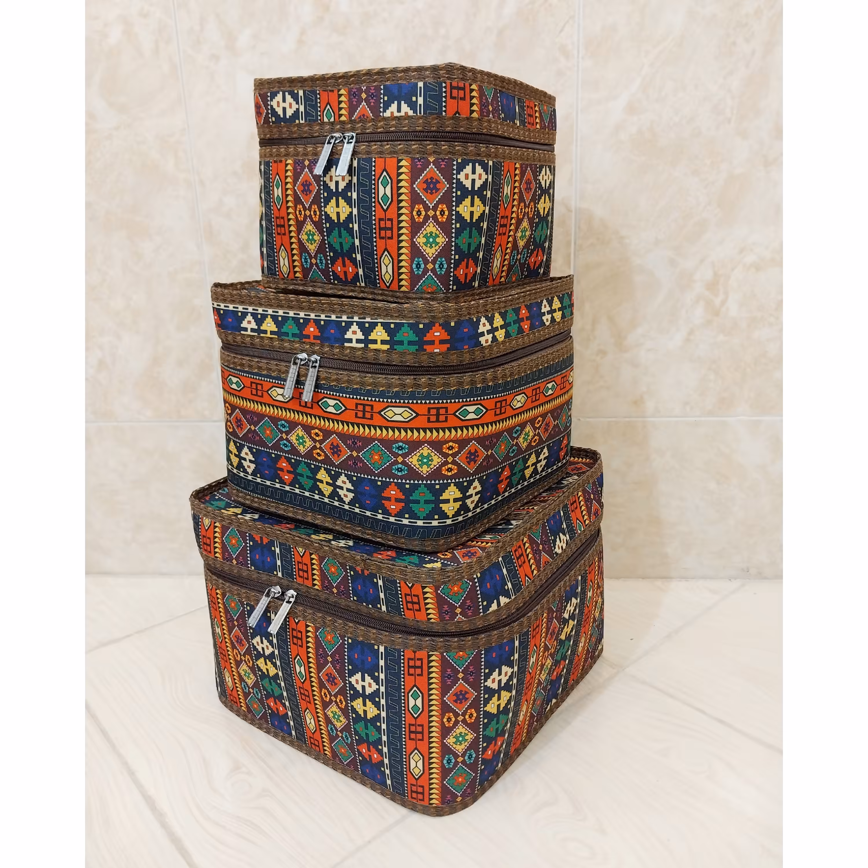 ست سه تکه جالباسی مربعی پارچه کرپ یزدی