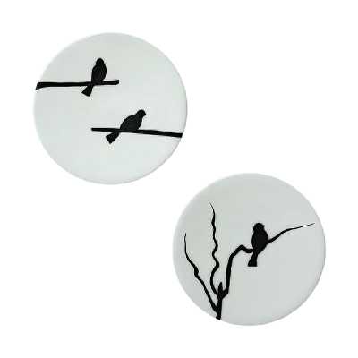 بشقاب دیوارکوب سفالی طرح پرنده کد D99-A مجموعه 6 عددی