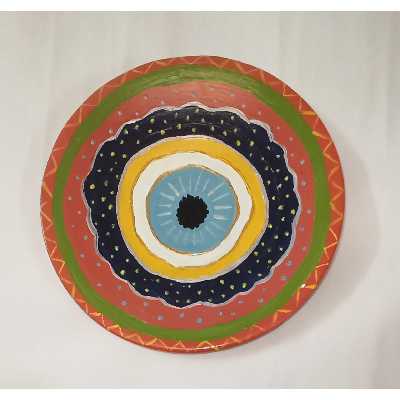 بشقاب دیوارکوب سفالی مدل چشم نظر رنگی کد339