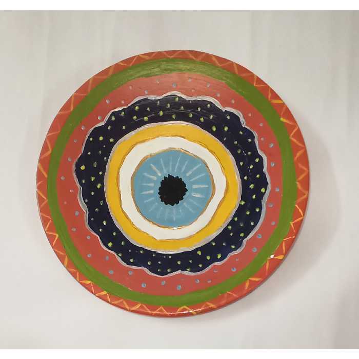 بشقاب دیوارکوب سفالی مدل چشم نظر رنگی کد339