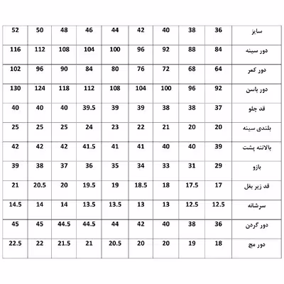 الگو خیاطی بالاتنه و آستین زنانه متد ترک کد 3 سایز 36 تا 52 مجموعه 9 عددی