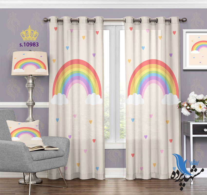 پرده پانچ کودکانه طرح رنگین کمان S10983