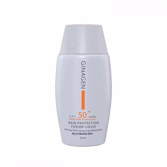 ضد آفتاب بی رنگ پوست خشک و نرمال ژیناژن {مدل فیوژن لیکویید} | 50ml