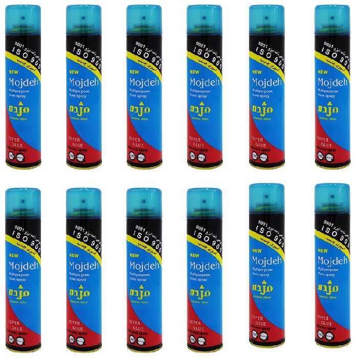 اسپری چسب مژده مدل MOJ3 حجم 300 میلی‌لیتر مجموعه 12 عددی