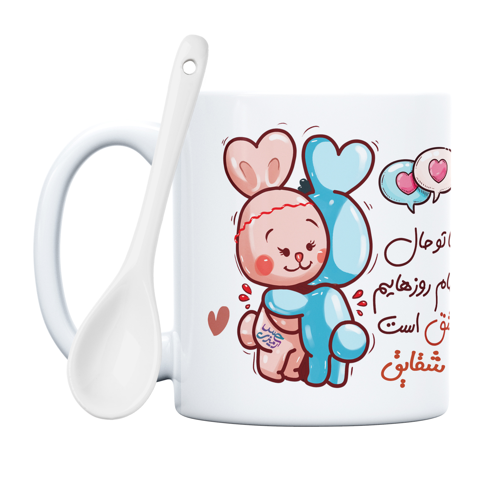 ماگ حس آمیزی طرح روز عشق خرگوشی مدل شقایق 