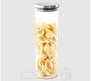 بانکه استوانه شیشه ای درب بامبو سایز 6 کد 90710