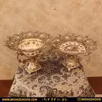 ست پذیرایی میوه خوری برنز و شیرینی خوری برنز آفتابگردان رنگ کرم کد 5704